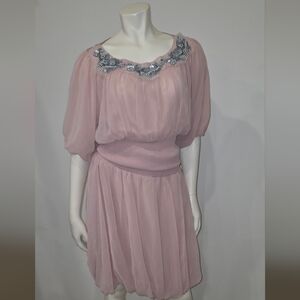 Sparkle By Etincelle Pink Puff Sleeve Scoop Neck Top & Balloon Skirt Coord Set M